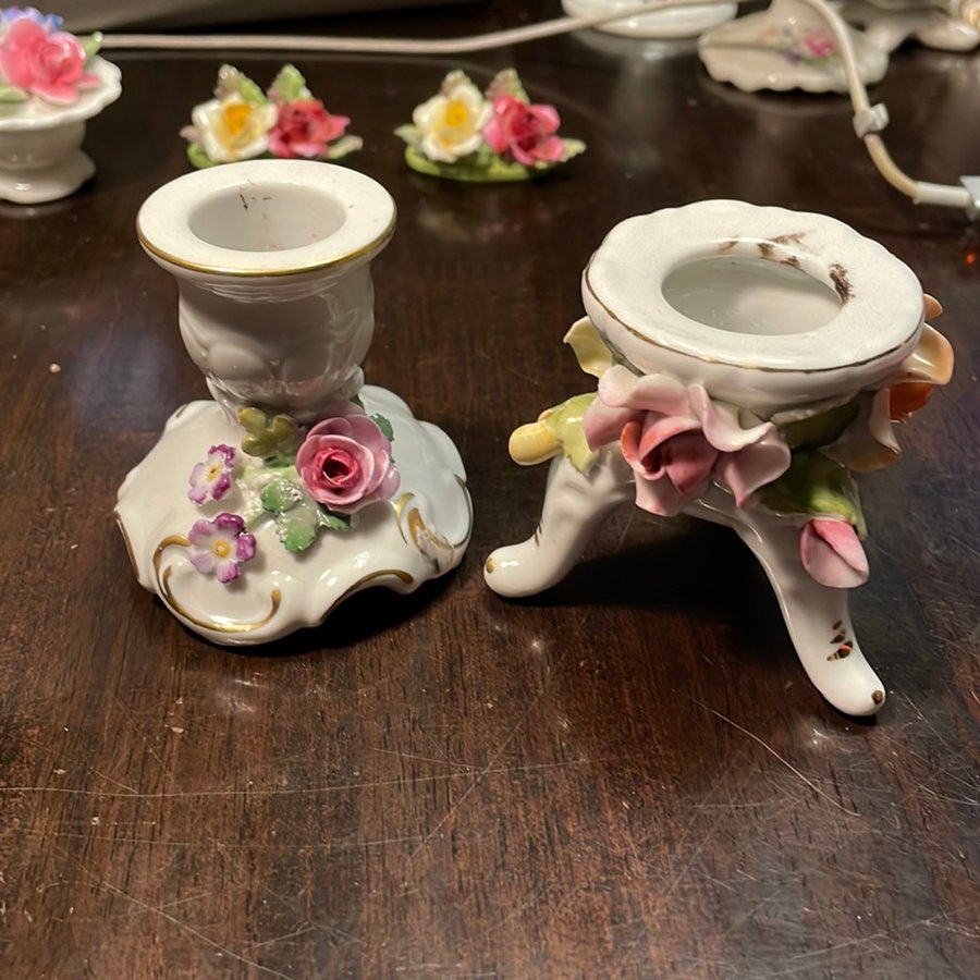 Vintage German porcelain hand painted candle stick holders