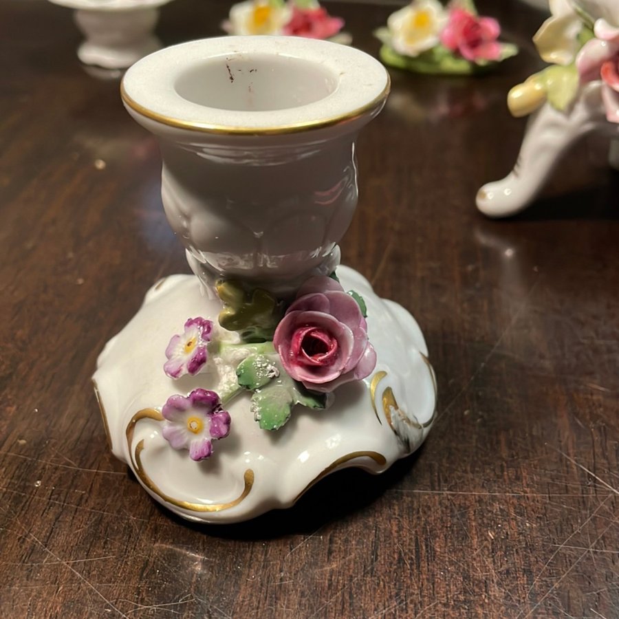 Vintage German porcelain hand painted candle stick holders