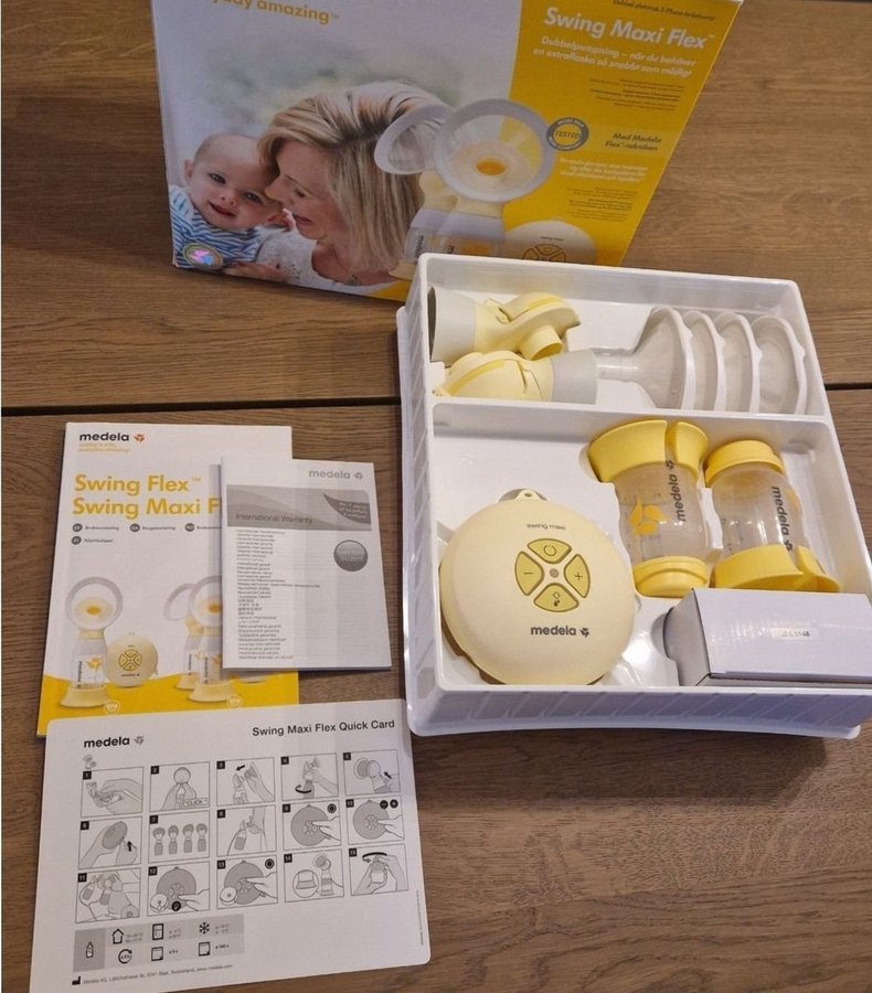 Medela Swing Maxi Flex elektrisk bröstpump + tillbehör, flaskor