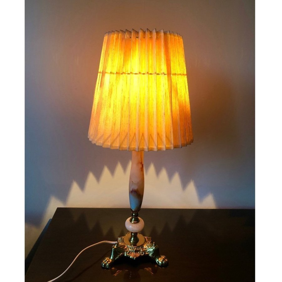 Retro bordslampa marmor mässing fot med gammal ANET lampskärm