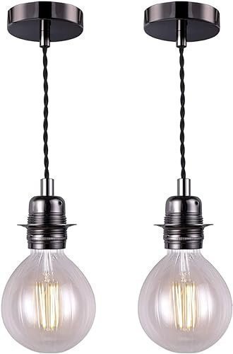 Helt ny Vintage pendellampa, svart lackerad retro stil E27 lamputtag,2-pack