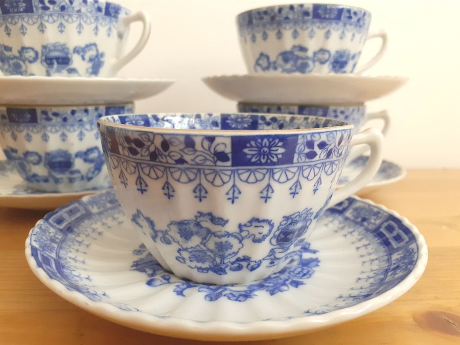 5 kaffe koppar/ fat BLUE CHINA vintage