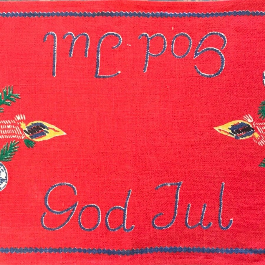 Tryckt Julduk med texten "God Jul" jul duk retro