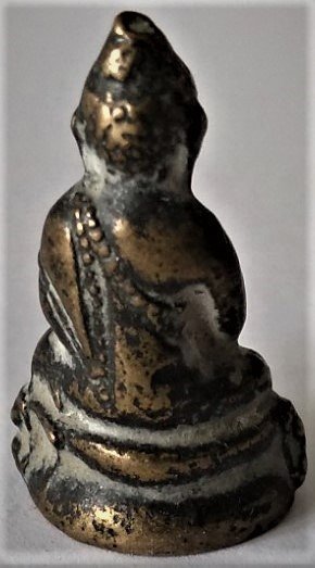 Miniature buddhistisk bronzestatuette med kugle indeni