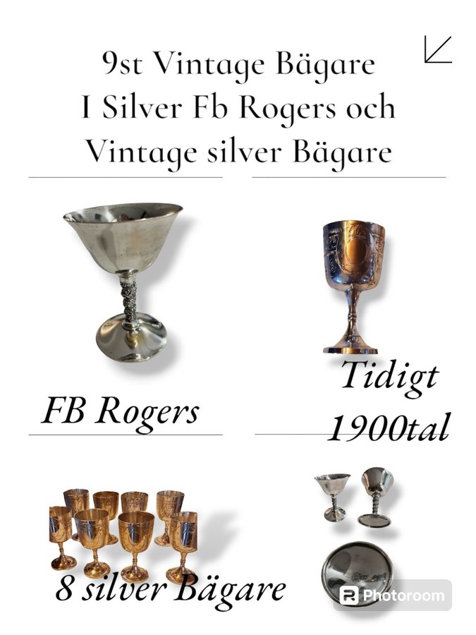 VACKRA Vintage Bägare 9 st silver bägare / vinglas antika