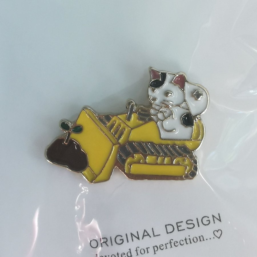 Söt katt schaktmaskin pins, kawaii cat pin, bulldozer