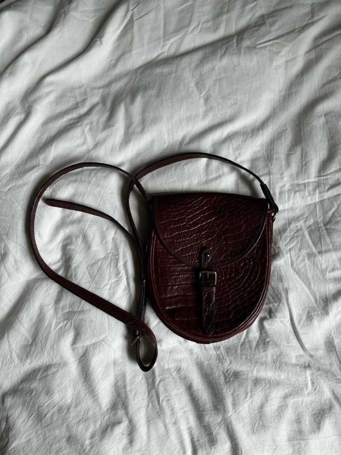 VINTAGE MULBERRY brun krokopräglad skinnväska läderväska kroko skinn läder väska