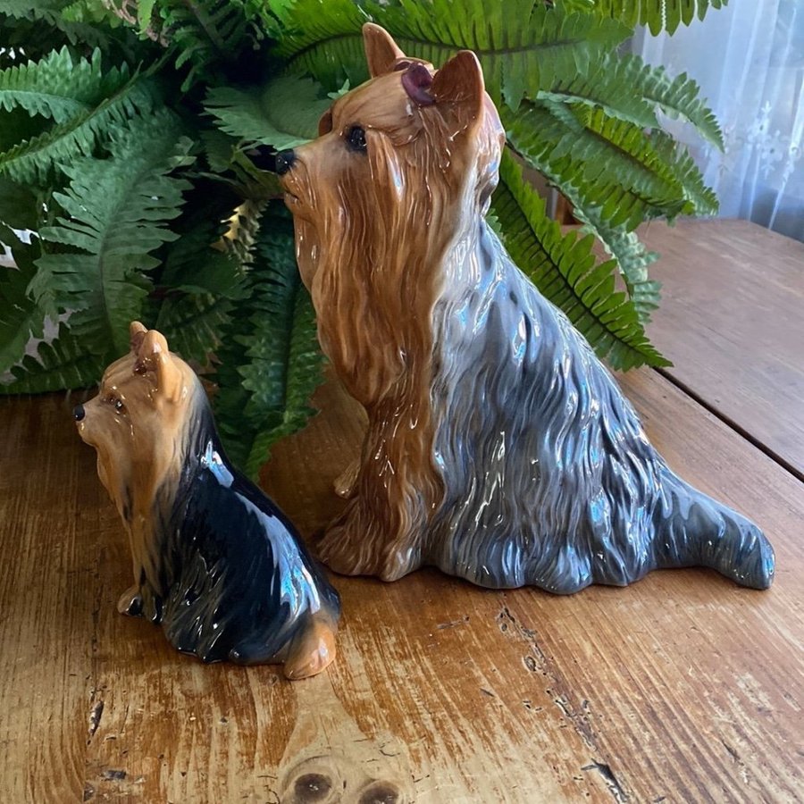 2 st Beswick Yorkshire Terrier figurer STOR figurin