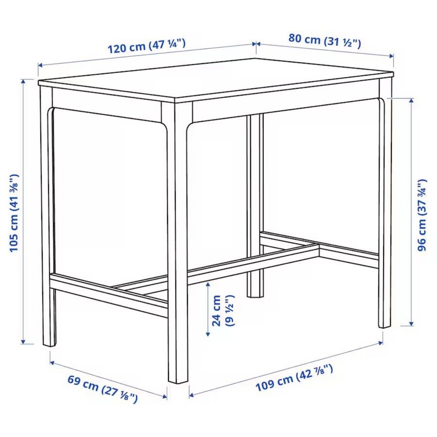 IKEA EKEDALEN Barbord och 4 Barstolar