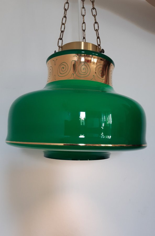 RETRO GRÖN TAKLAMPA GULDDETALJER LAMPA HÄNGLAMPA KÖKLAMPA BELYSNING INREDNING