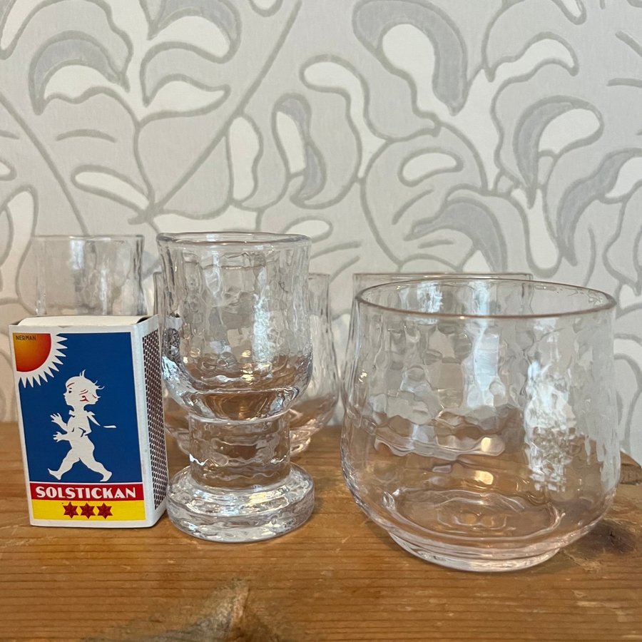 PUKEBERG RONDOLA WHISKEYGLAS SNAPSGLAS 5st GLAS UNO WESTERBERG 70-tal RETRO