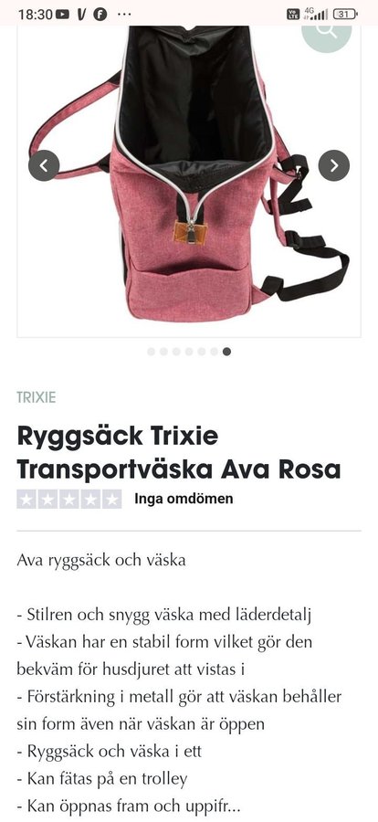 Ryggsäck Trixie Transportväska Ava Rosa