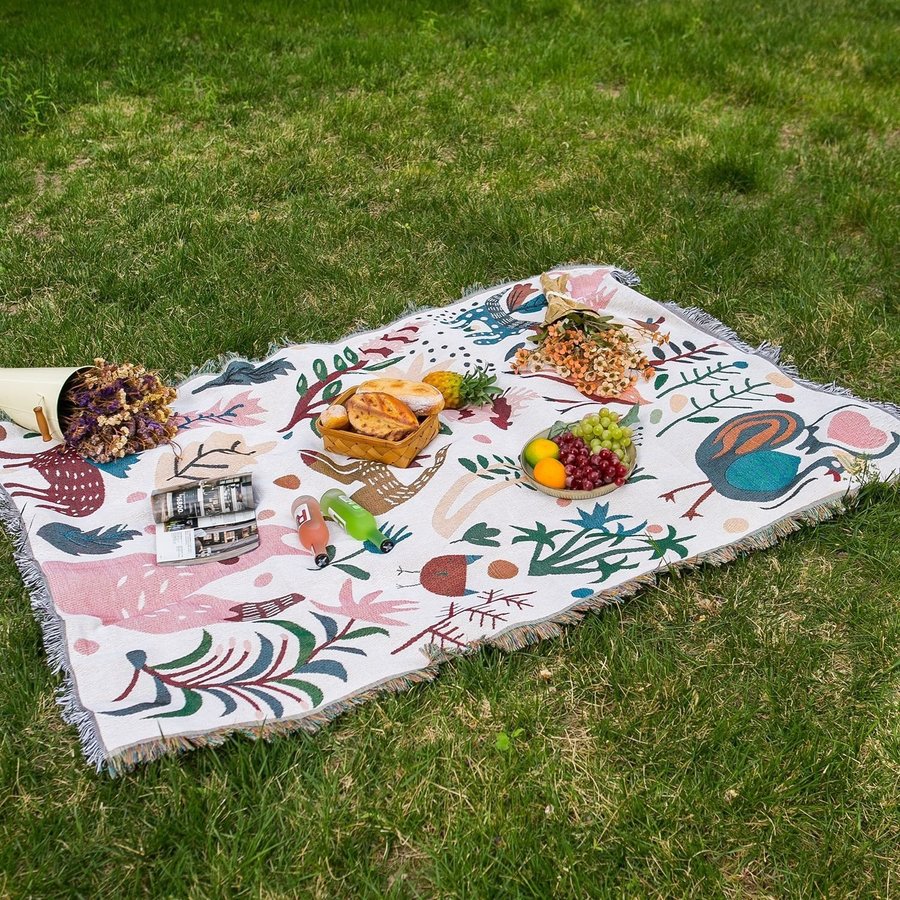 Ins picnic tablecloth sofa blanket camping carpet tapestry tassels ,130*180cm