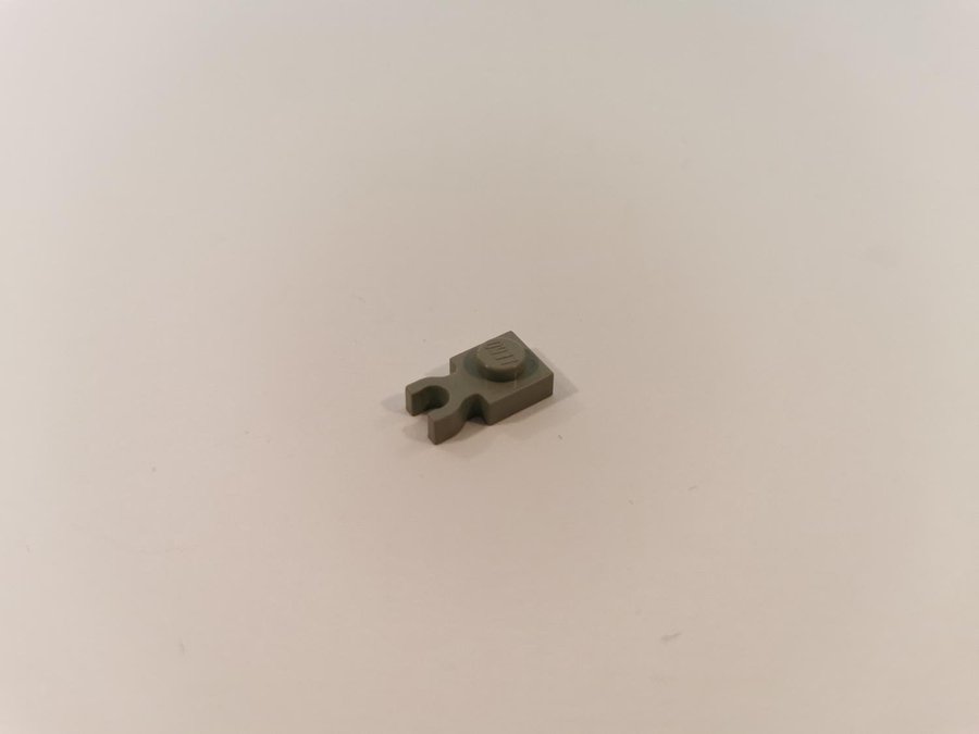 Lego - plate - 1x1 - BRED clips - part 4085c - ljusgrå (old light gray)