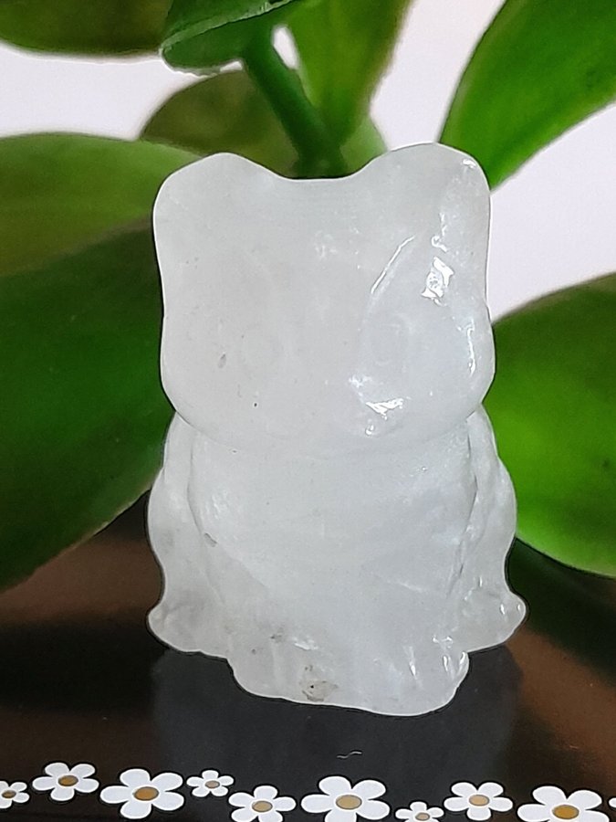 Julklapp KISSE KATT Söt liten prydnad CLEAR QUARTZ Natursten i smyckespåse