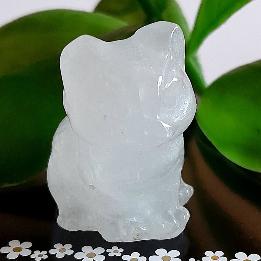 Julklapp KISSE KATT Söt liten prydnad CLEAR QUARTZ Natursten i smyckespåse