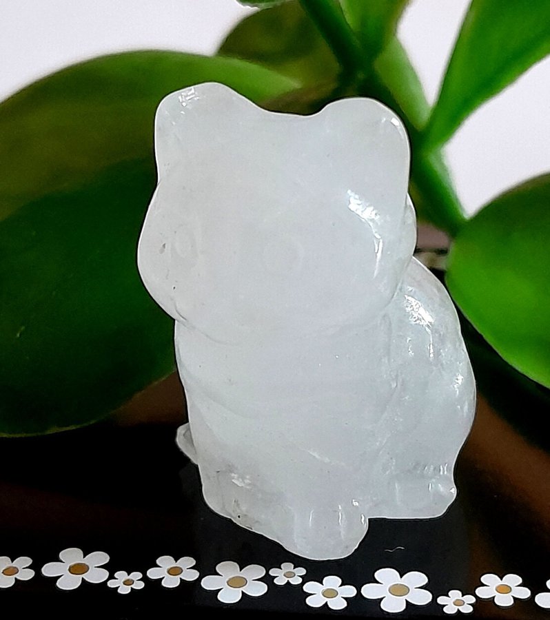 Julklapp KISSE KATT Söt liten prydnad CLEAR QUARTZ Natursten i smyckespåse