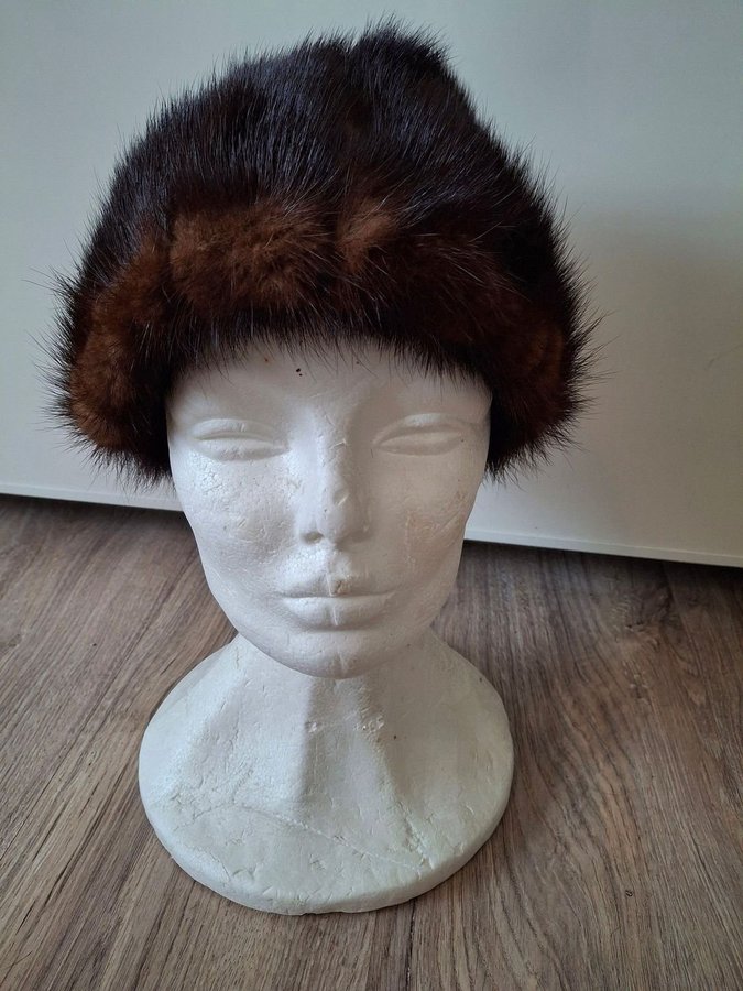 Vintage brun äkta mink päls minkpäls mössa pälsmössa hatt