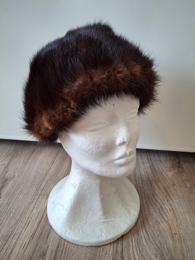 Vintage brun äkta mink päls minkpäls mössa pälsmössa hatt