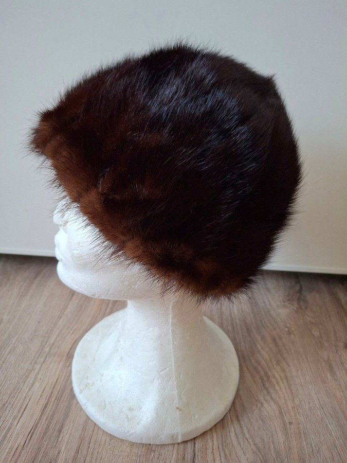 Vintage brun äkta mink päls minkpäls mössa pälsmössa hatt