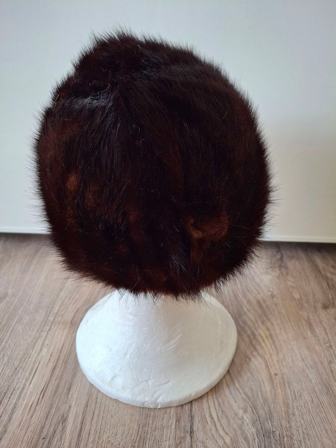 Vintage brun äkta mink päls minkpäls mössa pälsmössa hatt