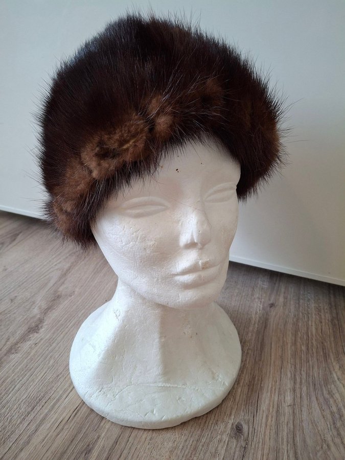 Vintage brun äkta mink päls minkpäls mössa pälsmössa hatt