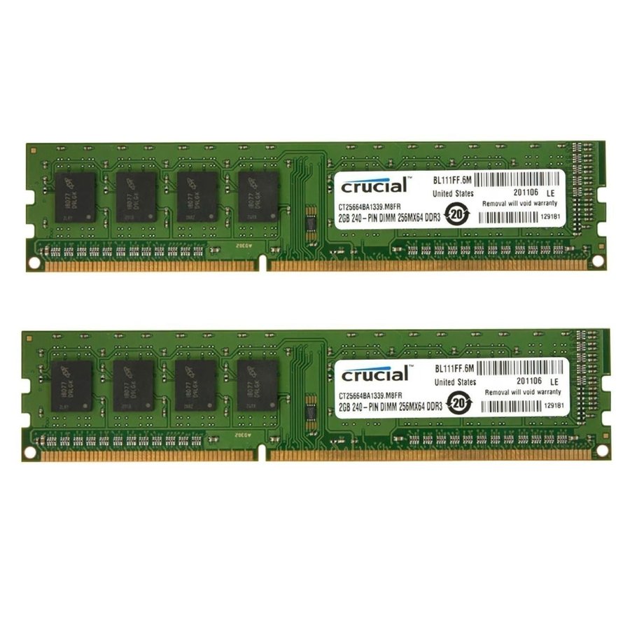 4 GB Crucial (2x2GB) DDR3 1Rx8 PC3-10600U 1333 MHz RAM