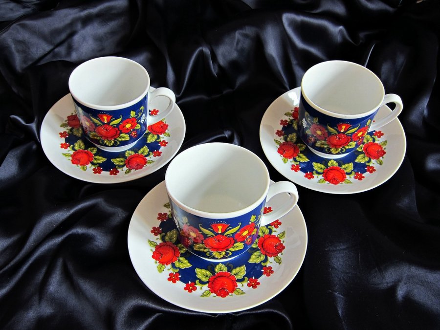 BAVARIA SCHWARZENBACH Winterling 3 stycken kaffekoppar med fat Retro Vintage