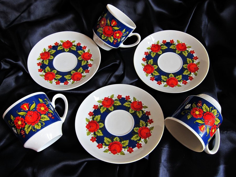 BAVARIA SCHWARZENBACH Winterling 3 stycken kaffekoppar med fat Retro Vintage