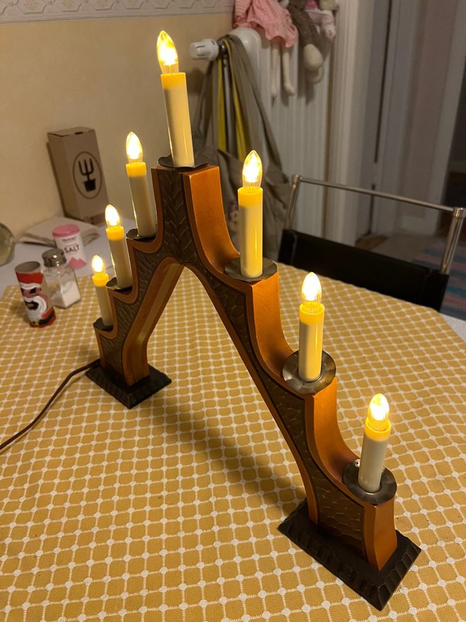 Elektrisk ljusstake med 5 ljus retro vintage trä adventsljusstake