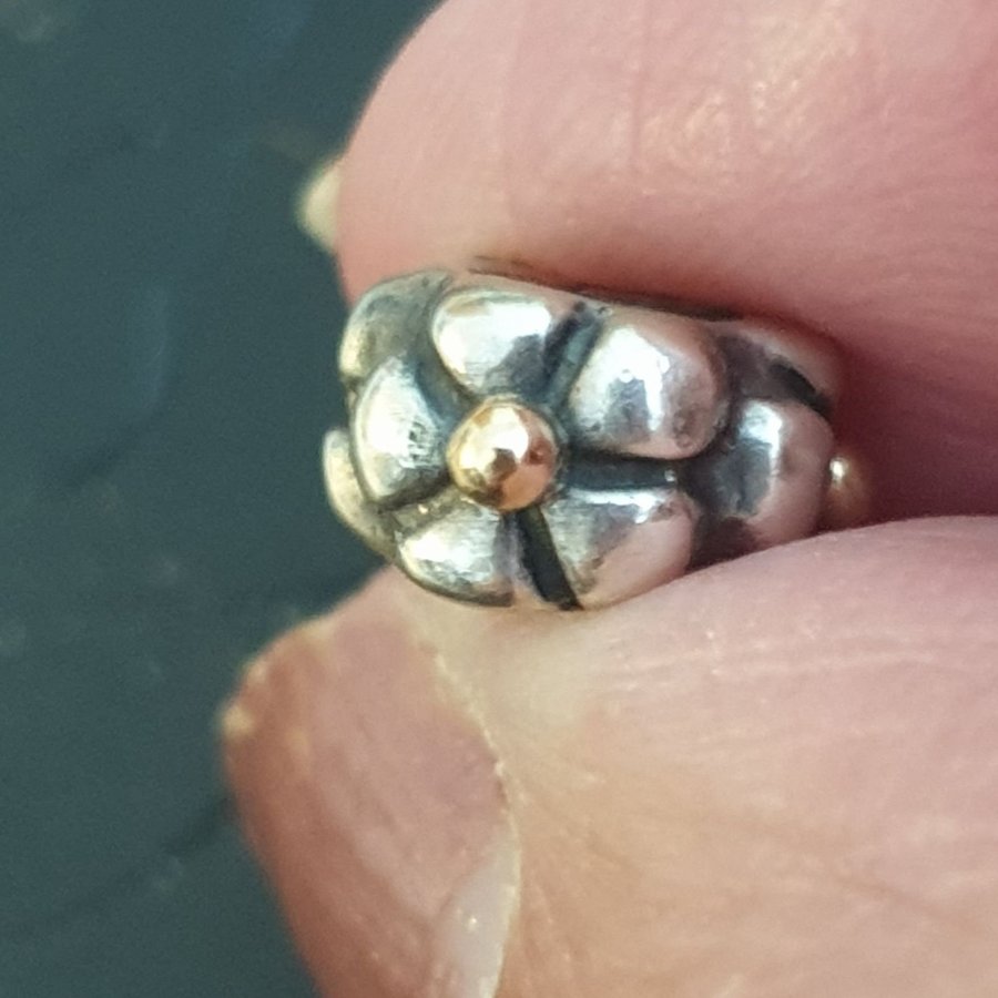 Vintage PANDORA blomma berlock ALE 925 mitten 14K