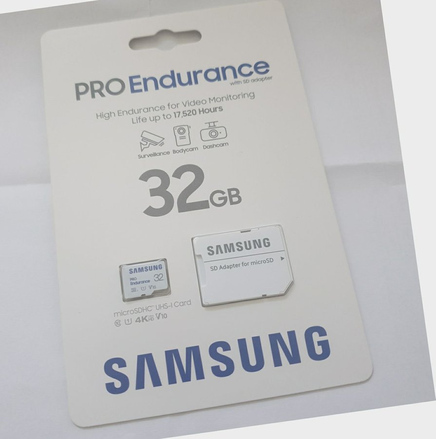 32GB microSD kort med adapter Perfekt för 4K video Samsung PRO Endurance