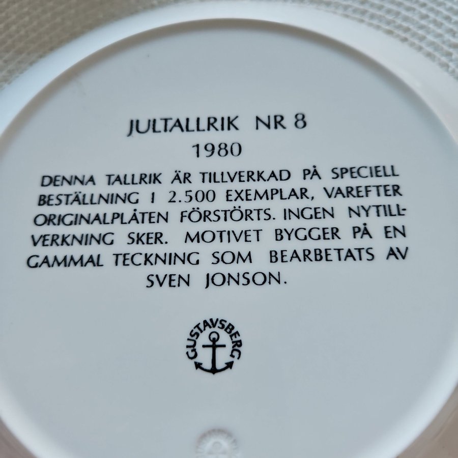 Jul-tallrik Gustavsberg nr 8 1980