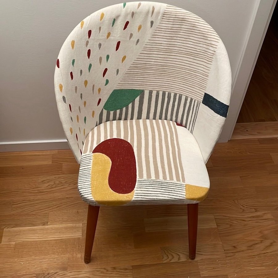 Vintage Stol Fåtölj Teak Ben Textil Josef Frank ”Stream”