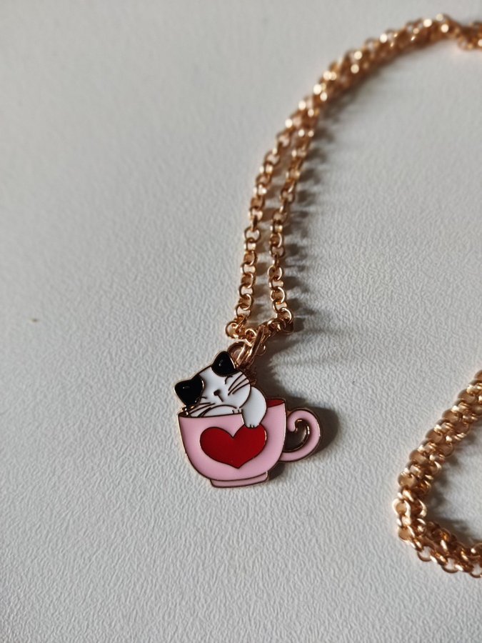 Halsband katt kaffekopp rosa