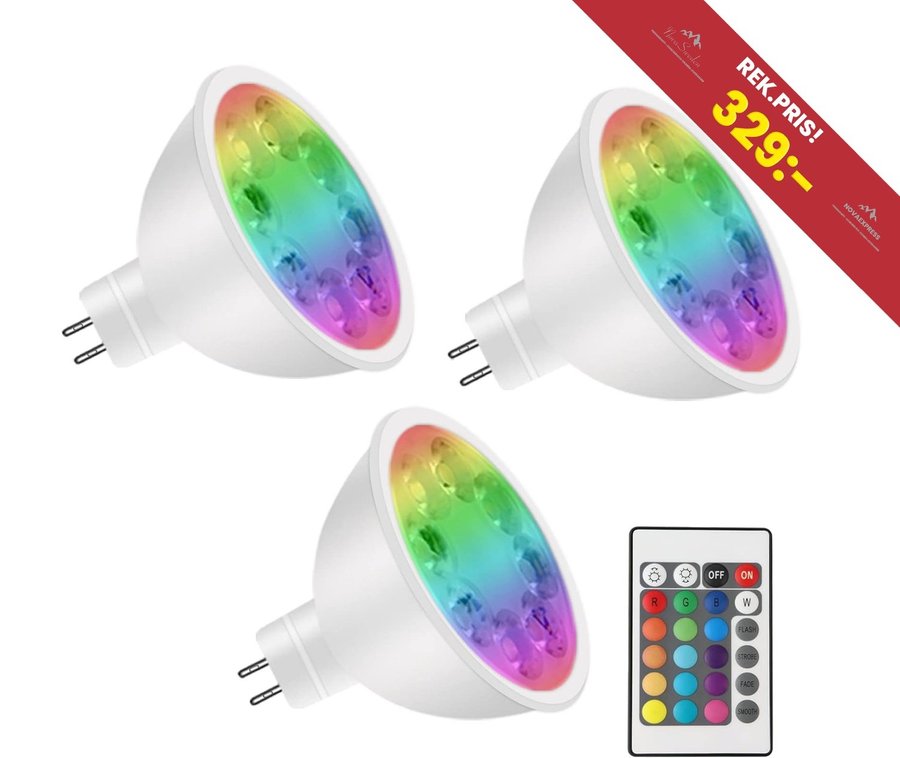 NYTT 3-pack GU 5.3 Sockel LED | 5w | RGB | Varmvit + 15 färger | Nypris 329kr