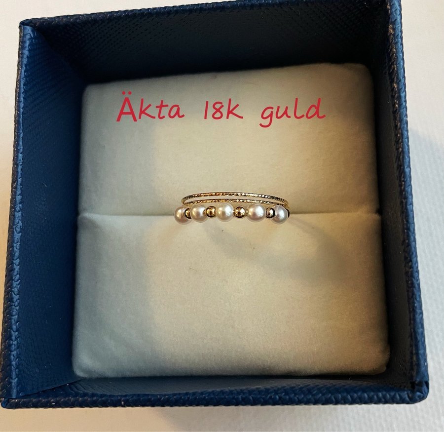 Äkta 18k guld med äkta pärla ringa