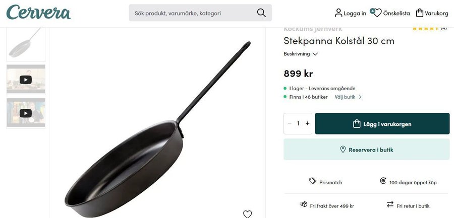 Kockums Jernverk Stekpanna Kolstål 30 cm