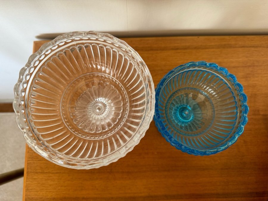 Iittala Marimekko skålar transparent och turkos / blå glas glasskål