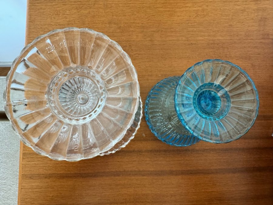 Iittala Marimekko skålar transparent och turkos / blå glas glasskål