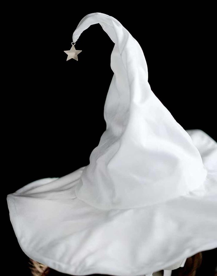 White Witch Hat with Star, Wide Brim Halloween Costume Wizard hat