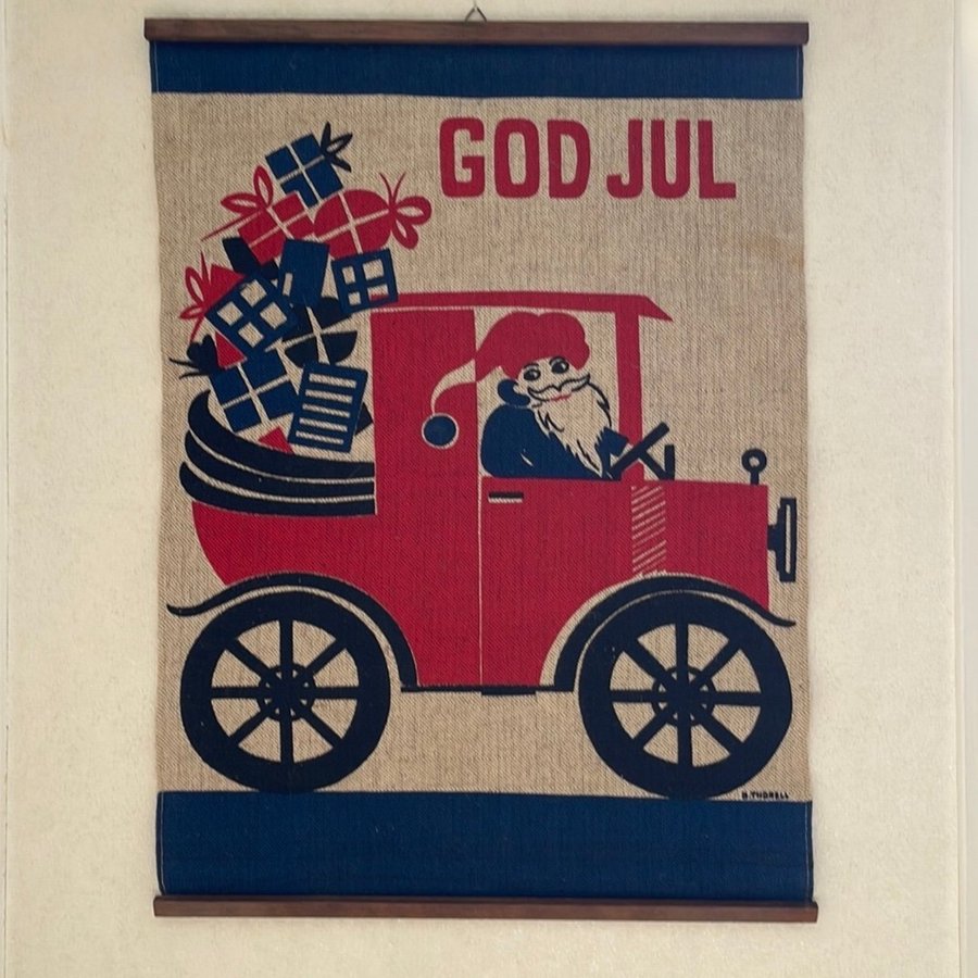 Julbonad av B Thorell Frösö handtryck, 1960-talet vintage,retro mycket ovanlig.