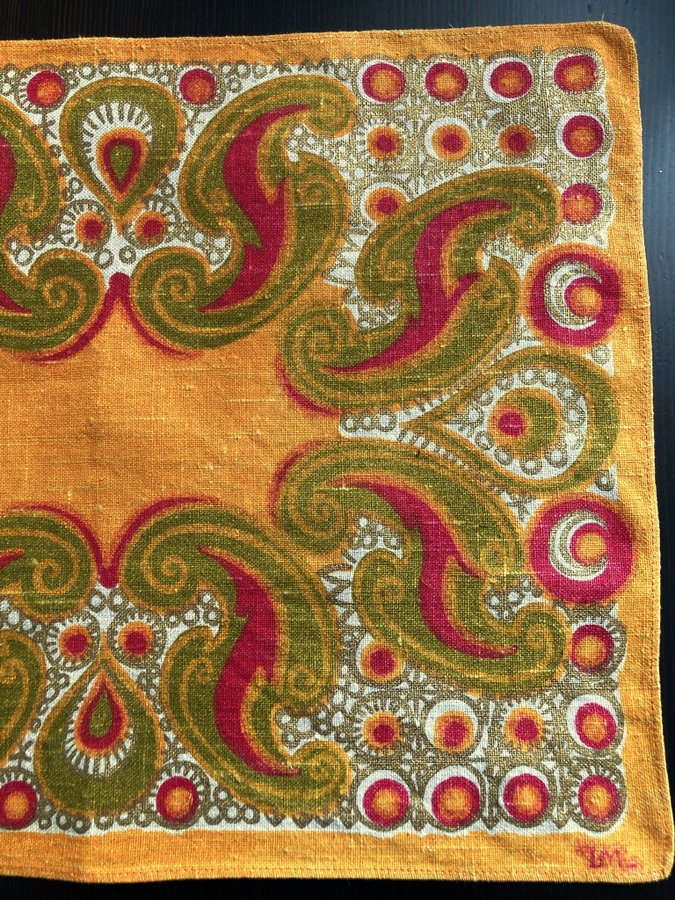 Orange tryckt duk paisley guld rosa höst mönstrad lin linne