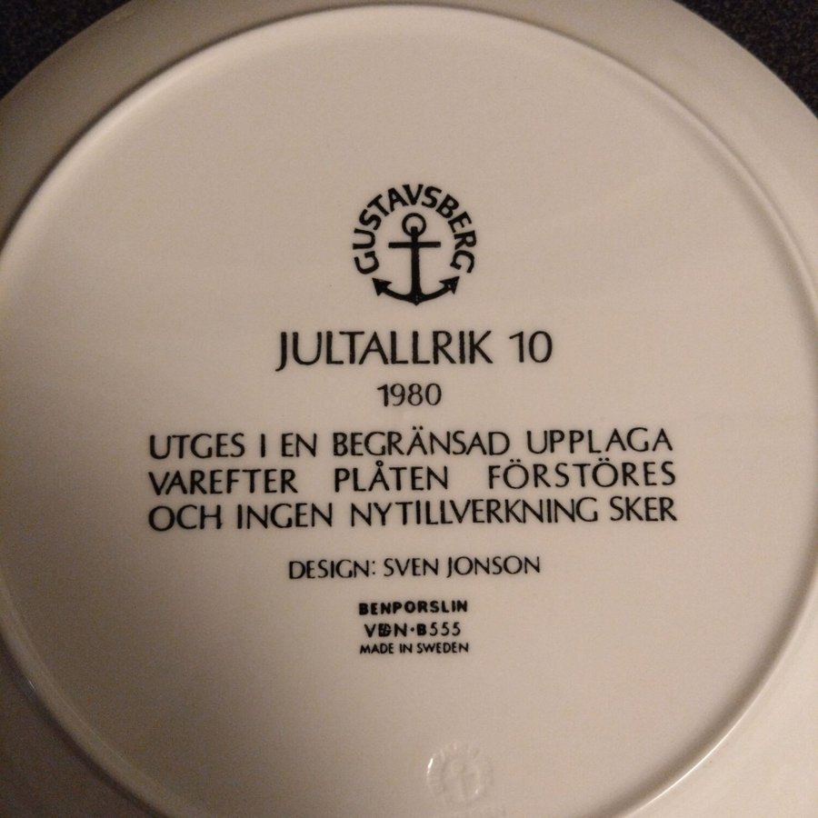 GUSTAVSBERG JULTALLRIK NR 10, 1980