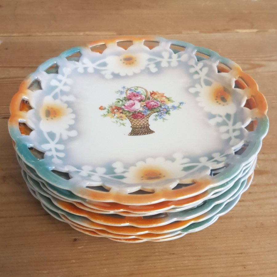 7 Assietter 17,5 Cm Pärlemor Dekor Bokmärkes Blommor Romantisk Vintage