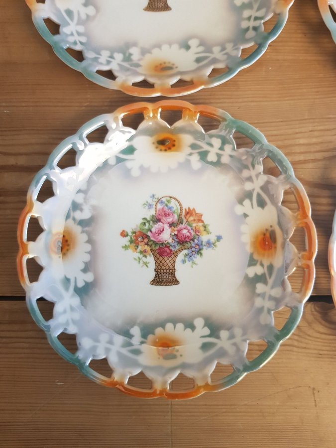 7 Assietter 17,5 Cm Pärlemor Dekor Bokmärkes Blommor Romantisk Vintage