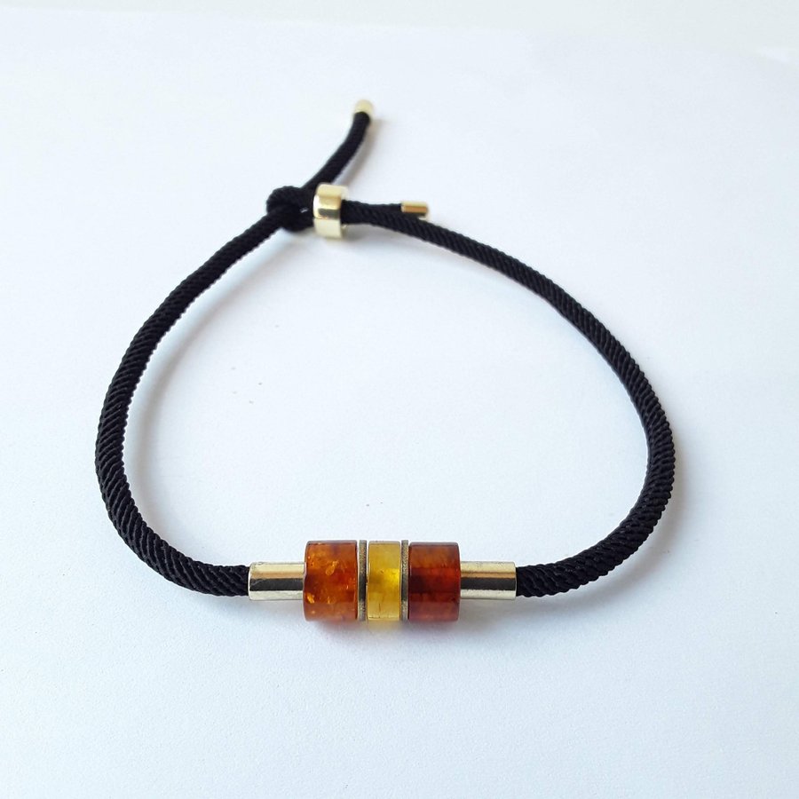 Baltic amber adjustable bracelet unisex Mens amber gem jewelry black stylish