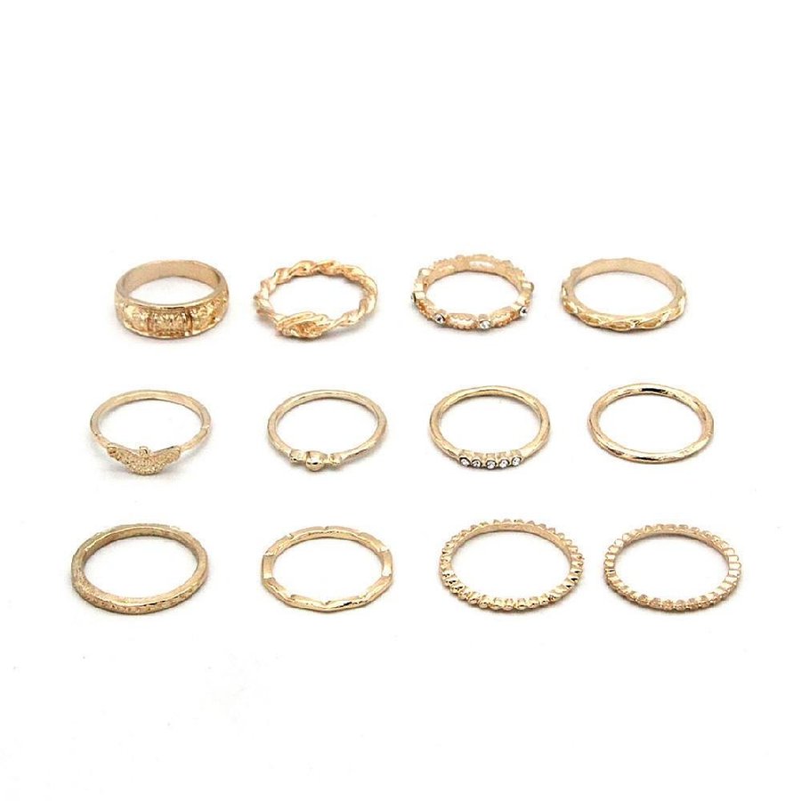 12-Pack Vintage guld Ringar - Zinc Alloy - Olika Former  Mönster