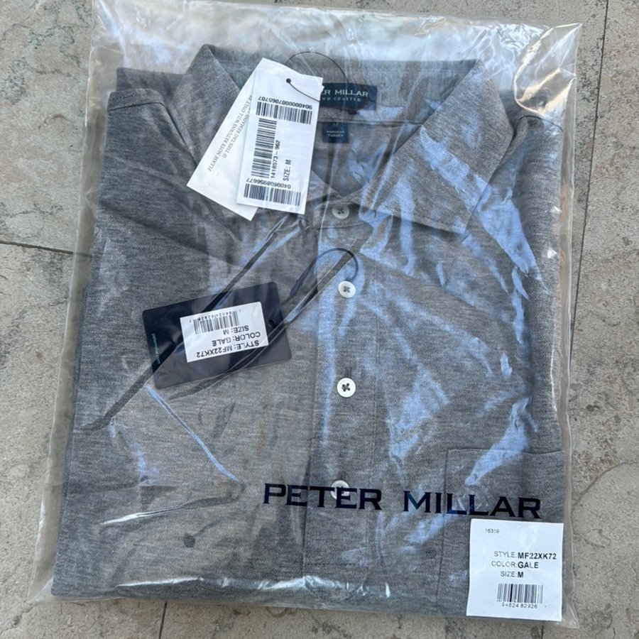 NY Peter Millar grå pikétröja, storlek M Golf Herr