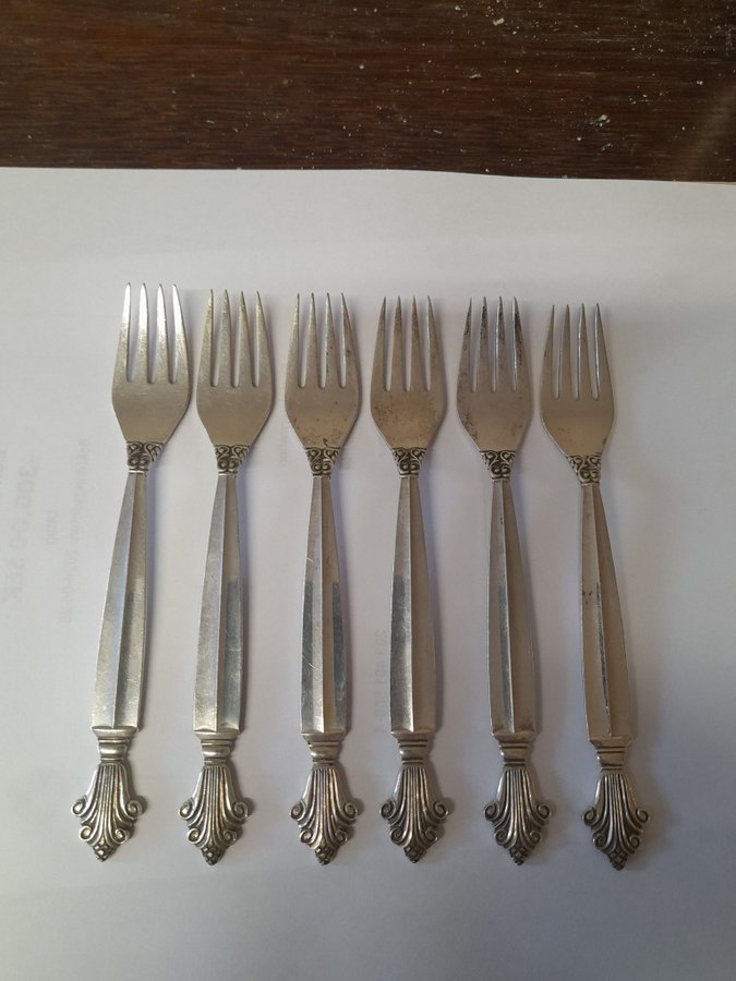 6 st Georg Jensen tart gafflar i Sterling Silver